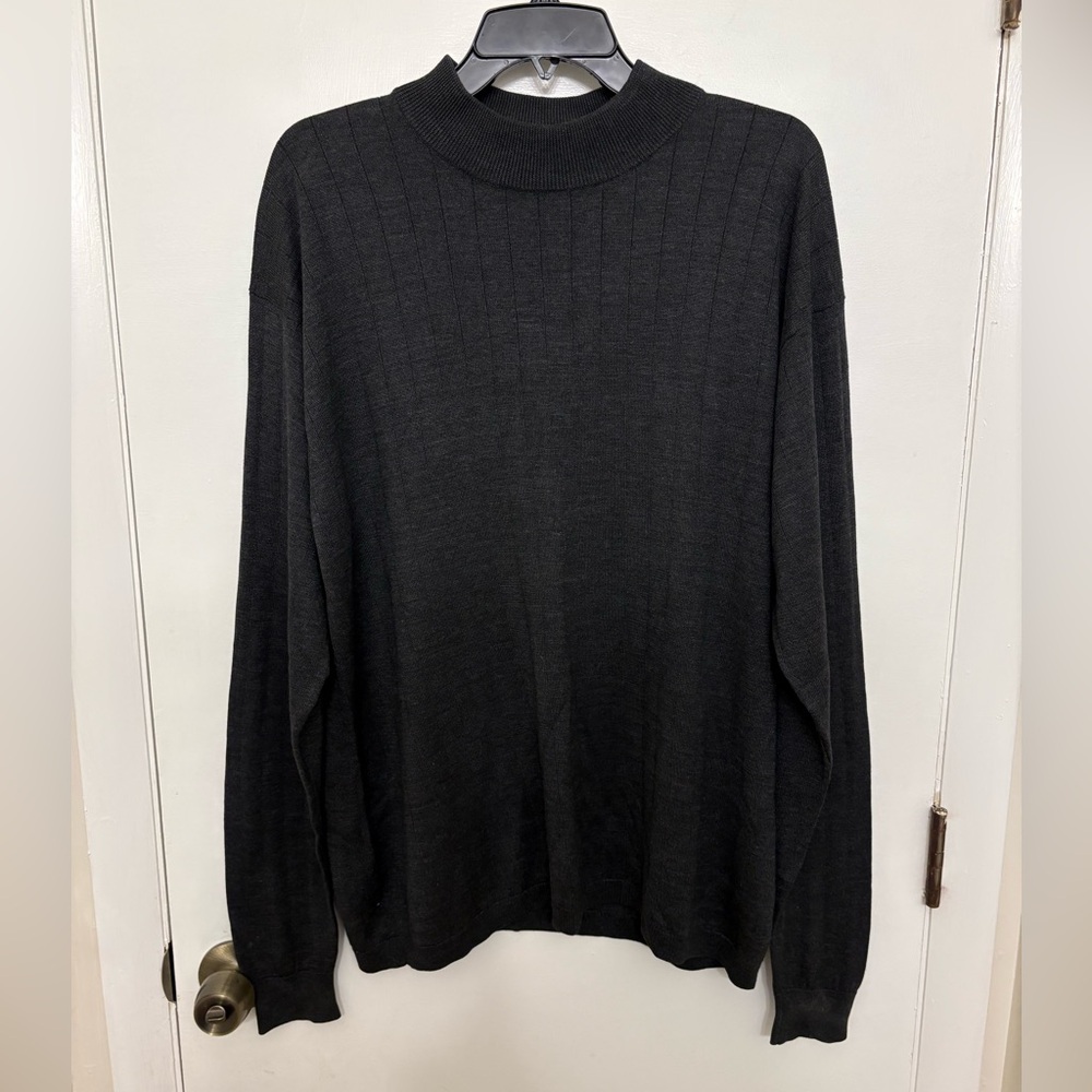 Murano 100% Silk Ribbed Knit Mock Neck Sweater Black Long Sleeve Men's Large